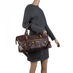 Pre Owned Balenciaga Brown Leather GGH Part Time Tote