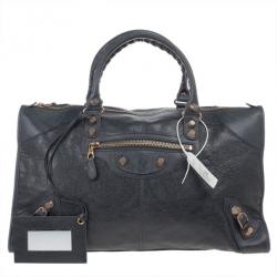 Pre Owned Balenciaga Charcoal Leather Work Tote
