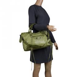 Pre Owned Balenciaga Light Olive Leather Classic City RH Tote