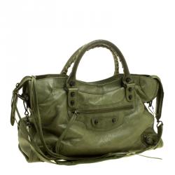 Pre Owned Balenciaga Light Olive Leather Classic City RH Tote