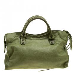 Pre Owned Balenciaga Light Olive Leather Classic City RH Tote