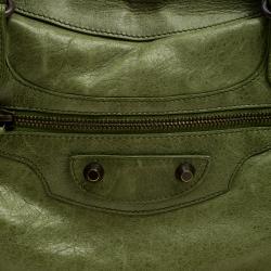 Pre Owned Balenciaga Light Olive Leather Classic City RH Tote