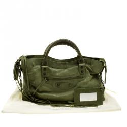 Pre Owned Balenciaga Light Olive Leather Classic City RH Tote