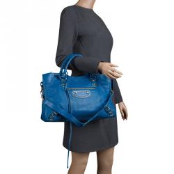Pre Owned Balenciaga Dark Turquoise Leather Classic Metallic Edge City Bag