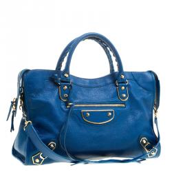 Pre Owned Balenciaga Dark Turquoise Leather Classic Metallic Edge City Bag
