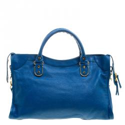 Pre Owned Balenciaga Dark Turquoise Leather Classic Metallic Edge City Bag