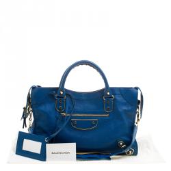 Pre Owned Balenciaga Dark Turquoise Leather Classic Metallic Edge City Bag
