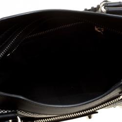 Pre Owned Balenciaga Black and White Cotton Toile and Leather Classic Mini City Silver Hardware Bag