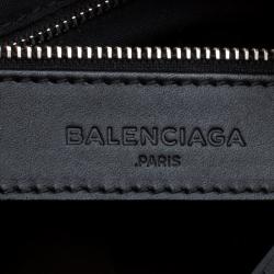 Pre Owned Balenciaga Black and White Cotton Toile and Leather Classic Mini City Silver Hardware Bag