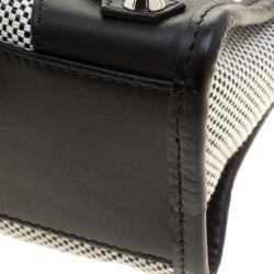 Pre Owned Balenciaga Black and White Cotton Toile and Leather Classic Mini City Silver Hardware Bag