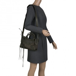 Pre Owned Balenciaga Khaki Nylon and Leather Mini Covered Hardware City Bag