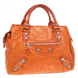 مملوكة مسبقًا Balenciaga Orange Lambskin Giant Mid Day Satchel
