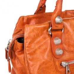 مملوكة مسبقًا Balenciaga Orange Lambskin Giant Mid Day Satchel