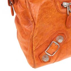 مملوكة مسبقًا Balenciaga Orange Lambskin Giant Mid Day Satchel