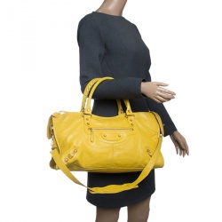 Pre Owned Balenciaga Curry Leather Giant 12 Gold Hardware Part Time Tote