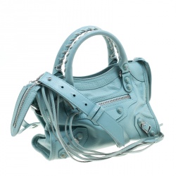 Pre Owned Balenciaga Vert Jade Leather Mini Covered Hardware City Bag