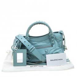 Pre Owned Balenciaga Vert Jade Leather Mini Covered Hardware City Bag