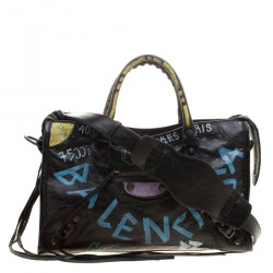 Balenciaga Graffiti Mini City Bag Leather Black Preowned Beautiful