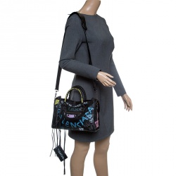 Pre Owned Balenciaga Black Graffiti Leather Small RH City Tote 
