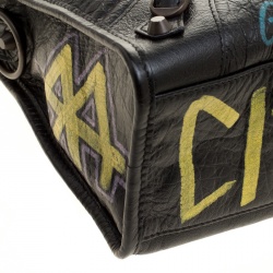 Pre Owned Balenciaga Black Graffiti Leather Small RH City Tote 
