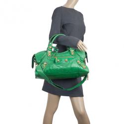 Pre Owned Balenciaga Green Lambskin Giant Part Time Tote