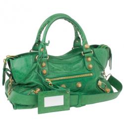 Pre Owned Balenciaga Green Lambskin Giant Part Time Tote