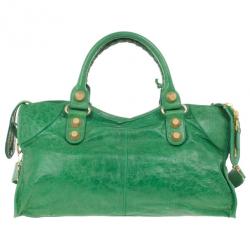 Pre Owned Balenciaga Green Lambskin Giant Part Time Tote