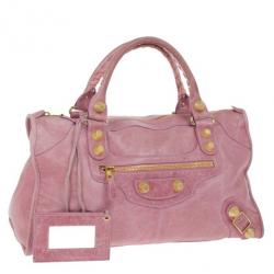 Pre Owned Balenciaga Pink Lambskin Giant Work