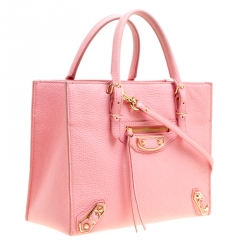 مملوكة مسبقًا Balenciaga Pink Leather Mini Metallic Papier A4 Top Handle Bag