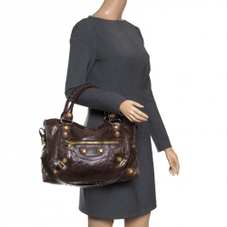 Pre Owned Balenciaga Charbon Leather GGH Classic City Tote
