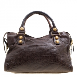 Pre Owned Balenciaga Charbon Leather GGH Classic City Tote