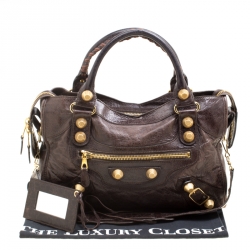Pre Owned Balenciaga Charbon Leather GGH Classic City Tote
