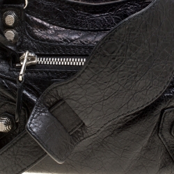 Pre Owned Balenciaga Black Leather Silver Hardware Mini City Bag 