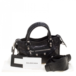 Pre Owned Balenciaga Black Leather Silver Hardware Mini City Bag 