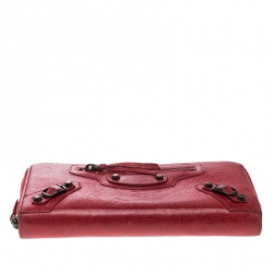 Balenciaga Red Leather Continental Zip Around Wallet