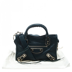 Pre Owned  Balenciaga Bleu Persian Leather Mini Classic Metallic Edge City Bag