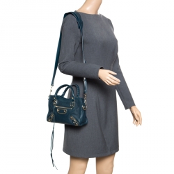 Pre Owned  Balenciaga Bleu Persian Leather Mini Classic Metallic Edge City Bag