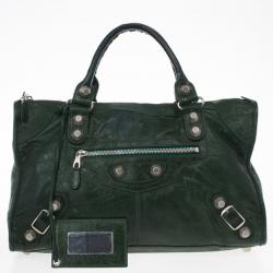 Pre Owned Balenciaga Green Lambskin Giant Work