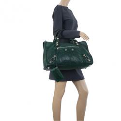 Pre Owned Balenciaga Green Lambskin Giant Work