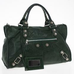 Pre Owned Balenciaga Green Lambskin Giant Work