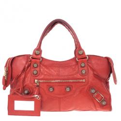 Pre Owned Balenciaga Red Lambskin Giant Part Time