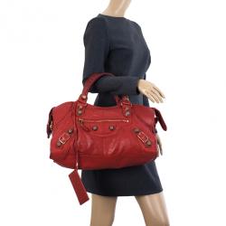 Pre Owned Balenciaga Red Lambskin Giant Part Time