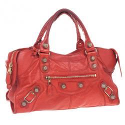 Pre Owned Balenciaga Red Lambskin Giant Part Time