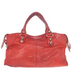 Pre Owned Balenciaga Red Lambskin Giant Part Time