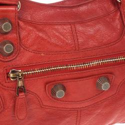 Pre Owned Balenciaga Red Lambskin Giant Part Time