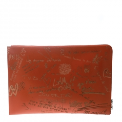 Pre Owned Balenciaga Orange Leather Valentine's Day Essential Pouch