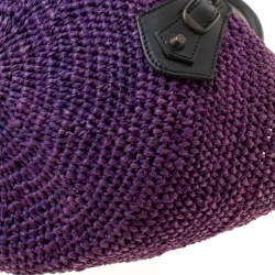 Pre Owned Balenciaga Purple Raffia Woven Panier Basket Bag