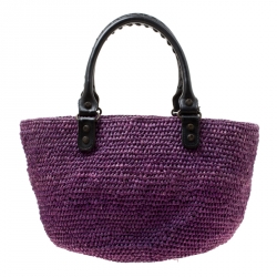 Pre Owned Balenciaga Purple Raffia Woven Panier Basket Bag