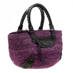Pre Owned Balenciaga Purple Raffia Woven Panier Basket Bag