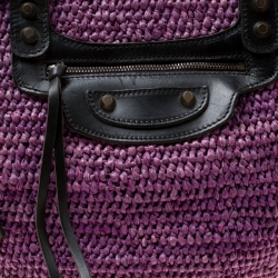 Pre Owned Balenciaga Purple Raffia Woven Panier Basket Bag